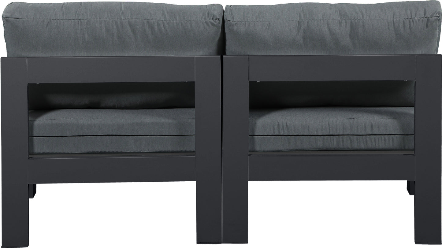 Nizuc - Outdoor Patio Modular Sofa 2 Seats - Grey - Fabric