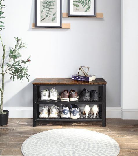 Rustic Torched Wood Entryway Shoe Storage Rack