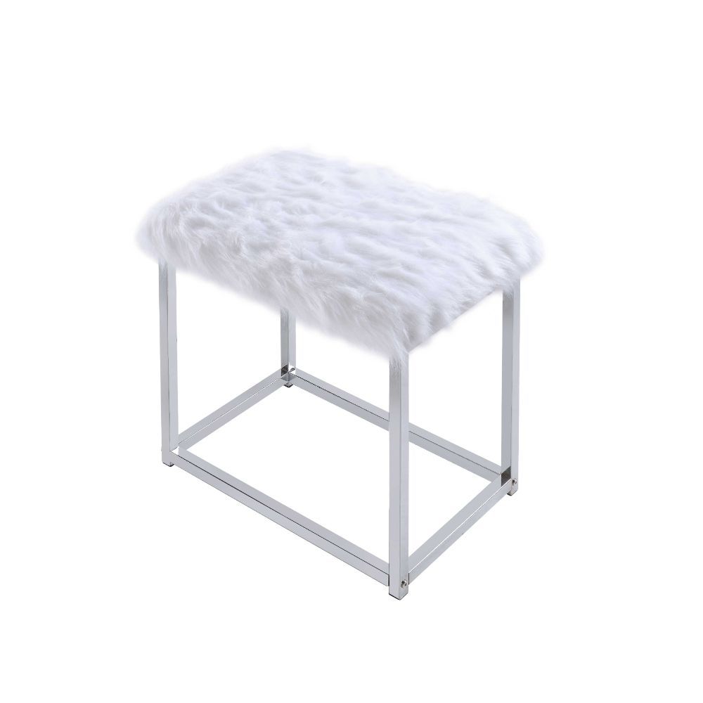 Carenze II - Vanity Desk - White Faux Fur & Chrome