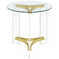 Janessa - Round Glass Top End Table With Acrylic Legs - Clear And Matte Brass