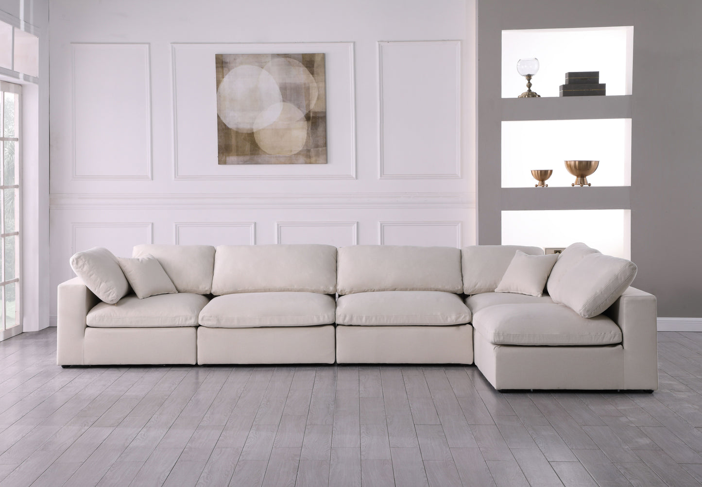 Plush - Velvet Standart Comfort Modular Sectional 5 Piece - Cream