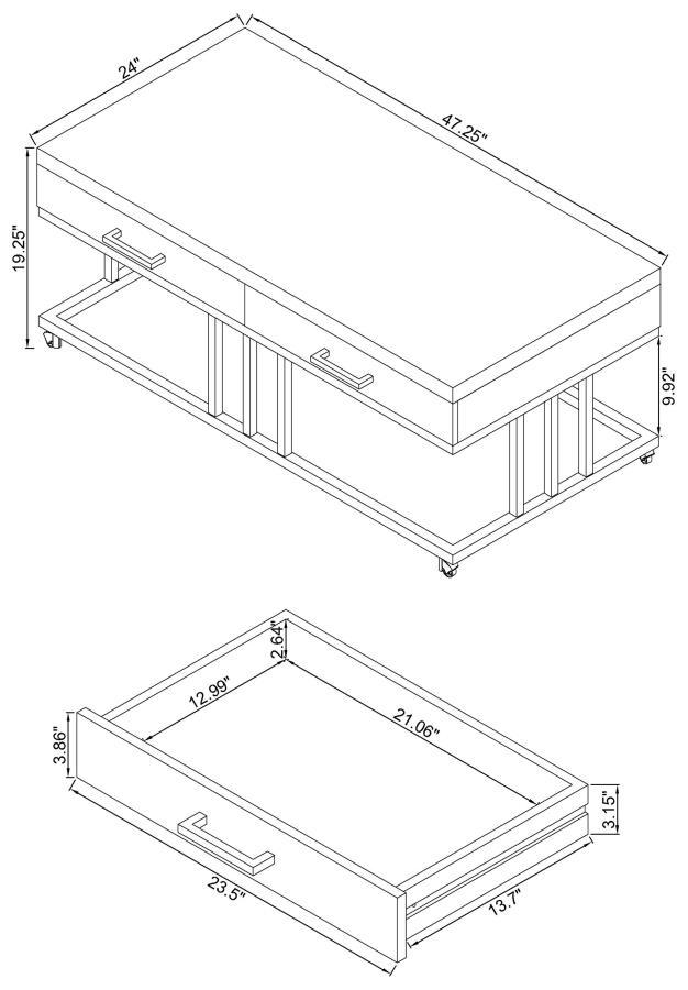 Dalya - 2-Drawer Rectangular Coffee Table - White High Gloss