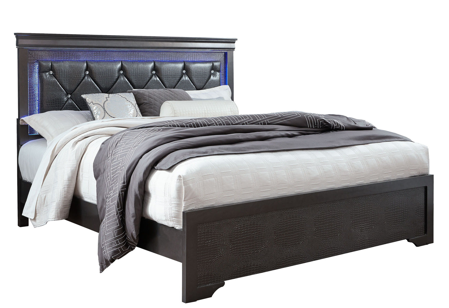 Pompei - King Bed With LED - Metallic Gray