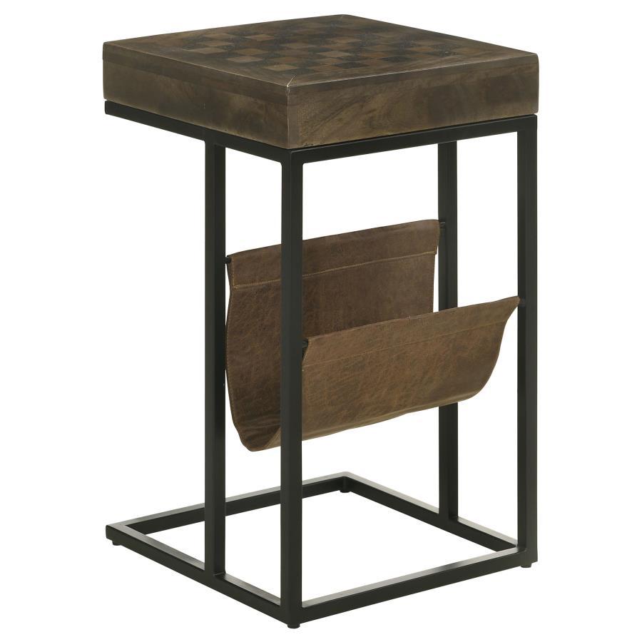 Chessie - 1-Drawer Square Side Table With Leatherette Sling - Tobacco And Black