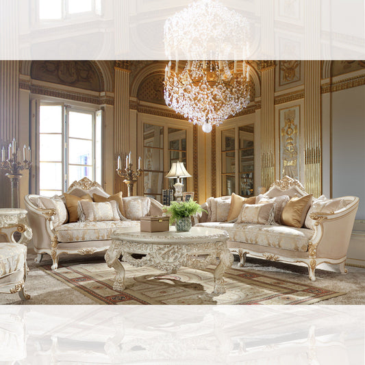 HD-2669 - 3 Piece Sofa Set - Ivory With Gold Highlight