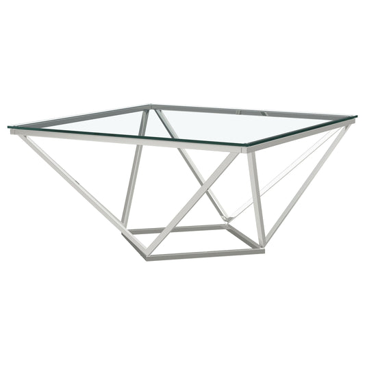 Brittania - Square Glass Top Geometric Coffee Table - Nickel