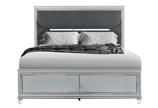 Caleb - King Bed With LED - Silver