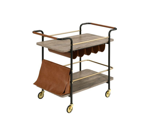 Naude - Serving Cart - Natural, Gold & Black Finish