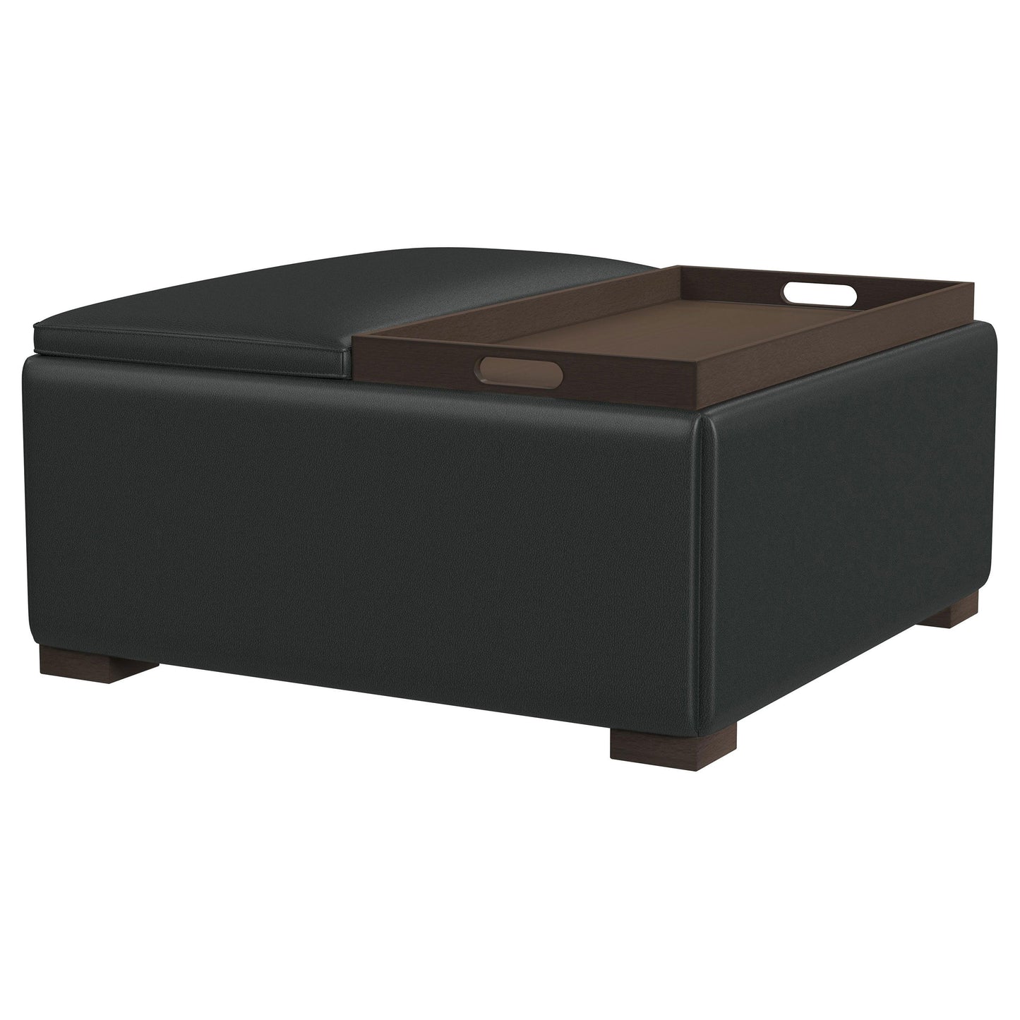 Paris - Upholstered Storage Ottoman With Tray - Black