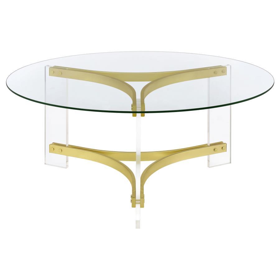 Janessa - Round Glass Top Coffee Table With Acrylic Legs - Clear And Matte Brass