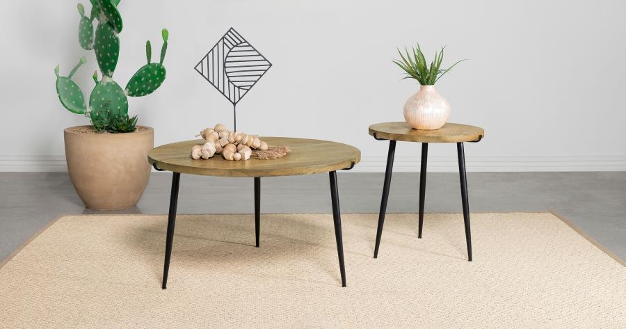 Pilar - Round Solid Wood Top Coffee Table - Natural And Black