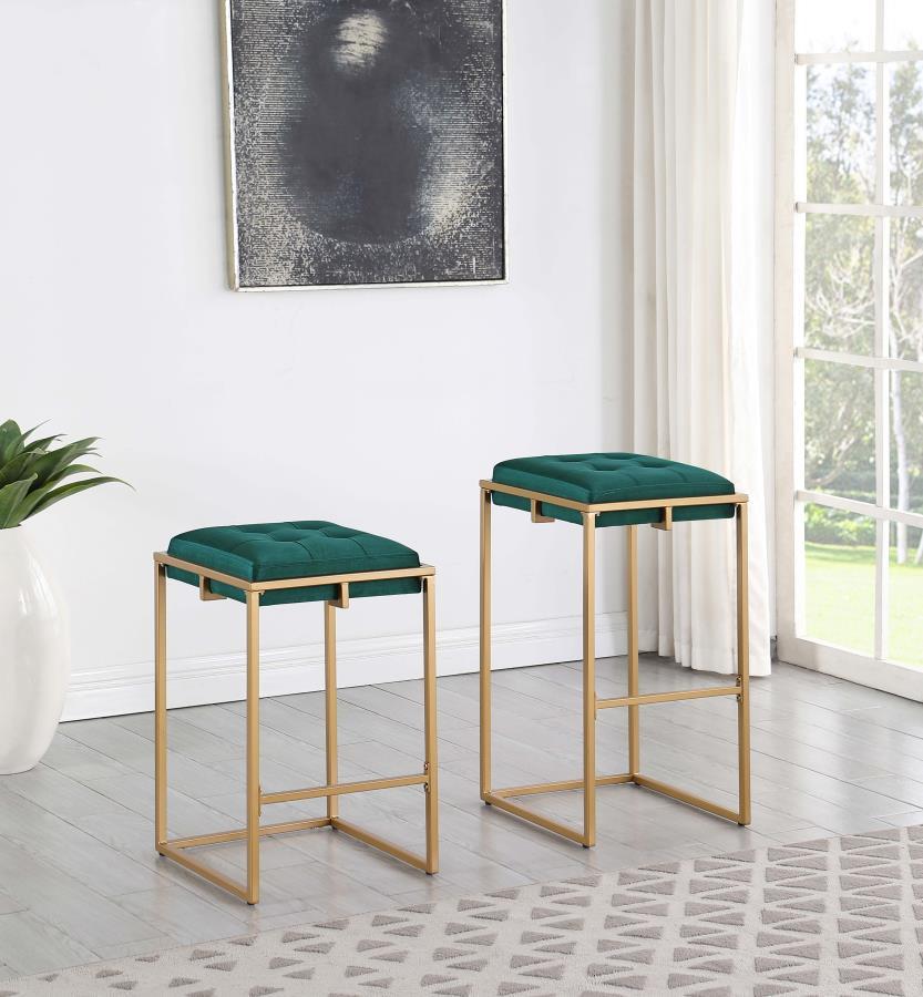 Nadia - Upholstered Backless Bar Stool (Set of 2) - Hunter Green