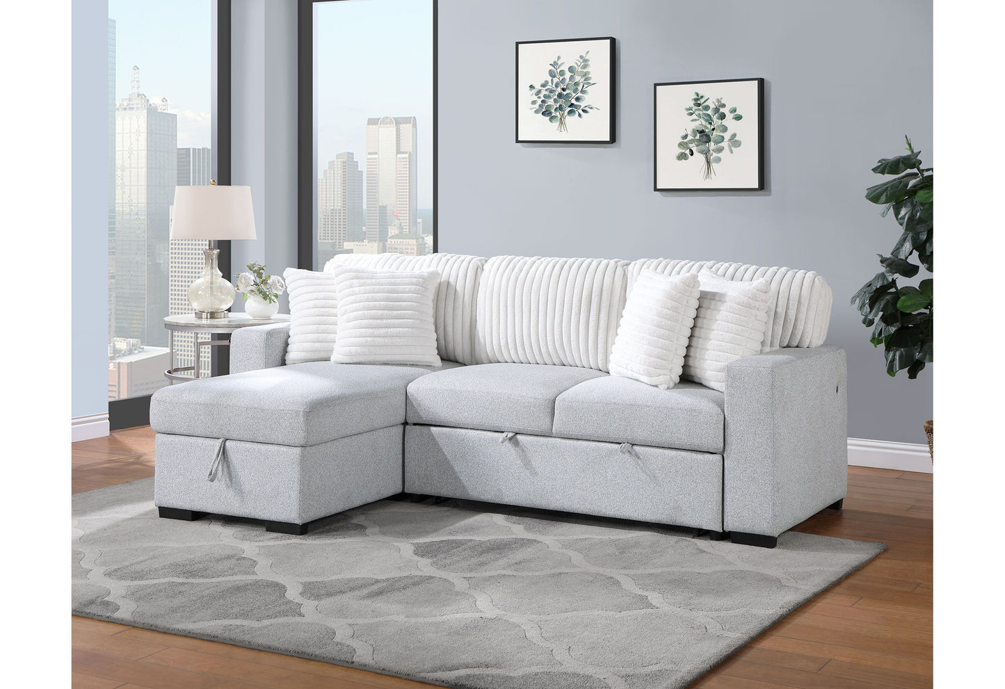 U0204 - Reversible Pullout Sofa Bed - Light Gray / White