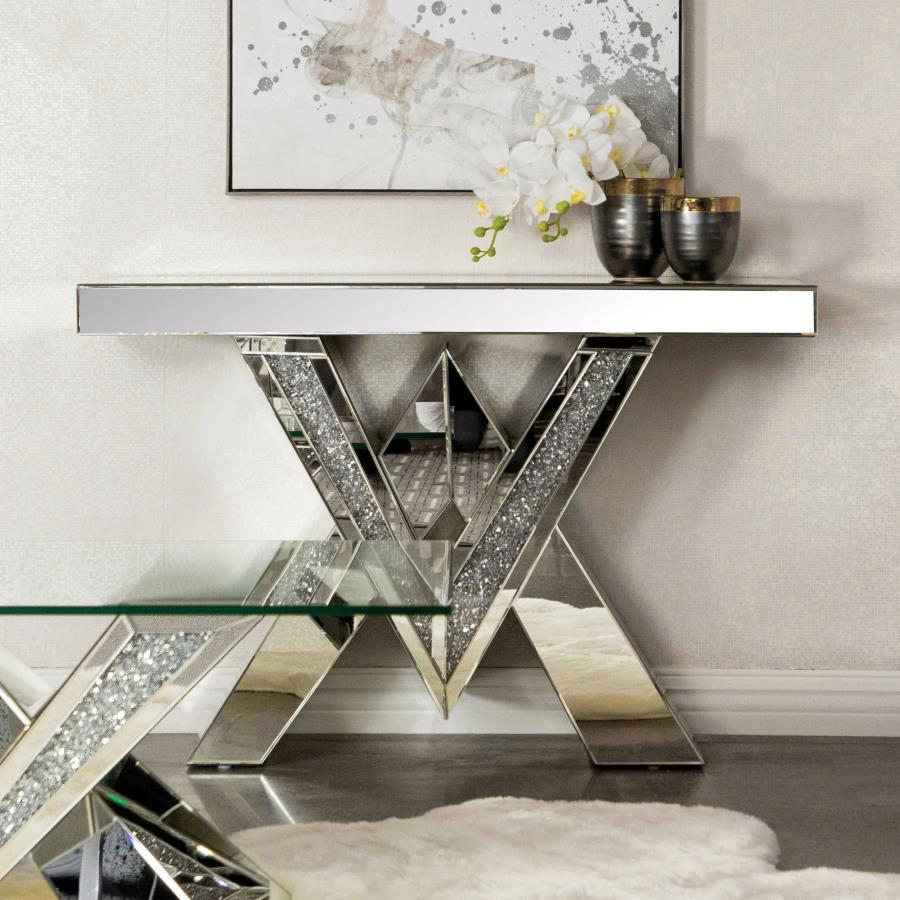 Taffeta - V-Shaped Sofa Table With Glass Top - Silver