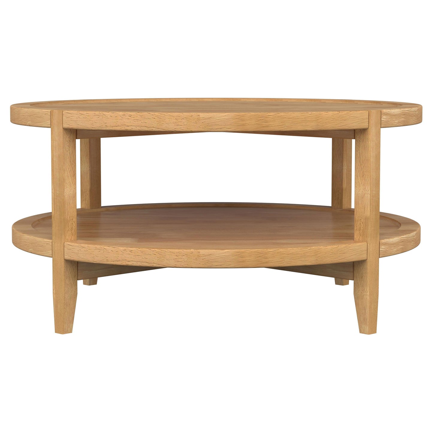 Camillo - Round Solid Wood Coffee Table With Shelf - Maple Brown