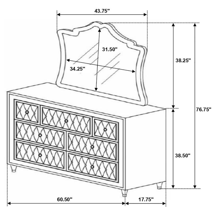 Antonella - 7-Drawer Upholstered Dresser With Mirror