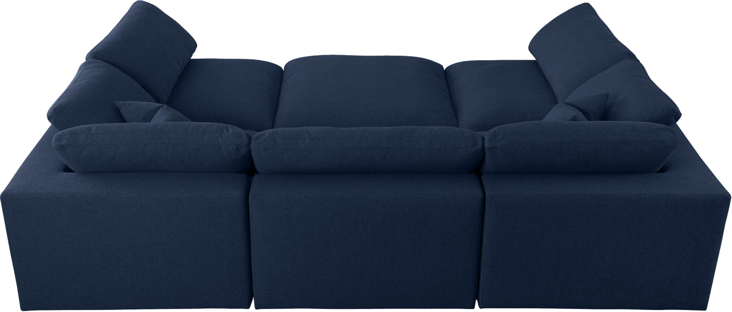 Serene - Linen Textured Fabric Deluxe Comfort Modular Sectional 6 Piece - Navy - Fabric