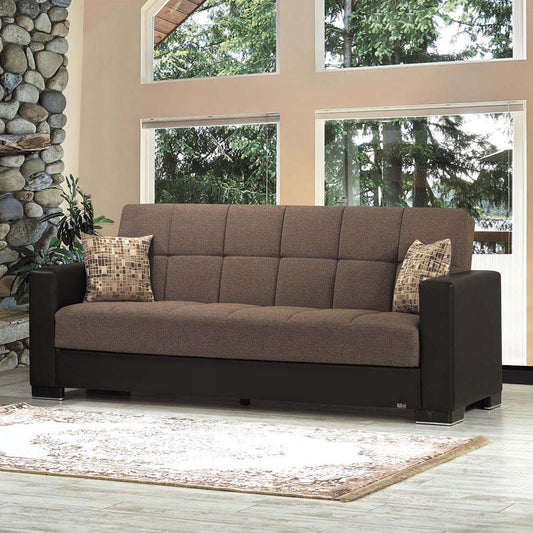 Ottomanson Armada - Upholstered Convertible Sofabed With Storage - Brown PU Chenille