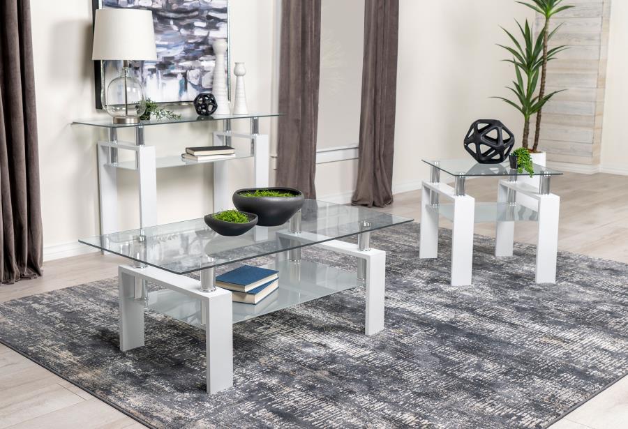 Dyer - Rectangular Glass Top Coffee Table With Shelf - White