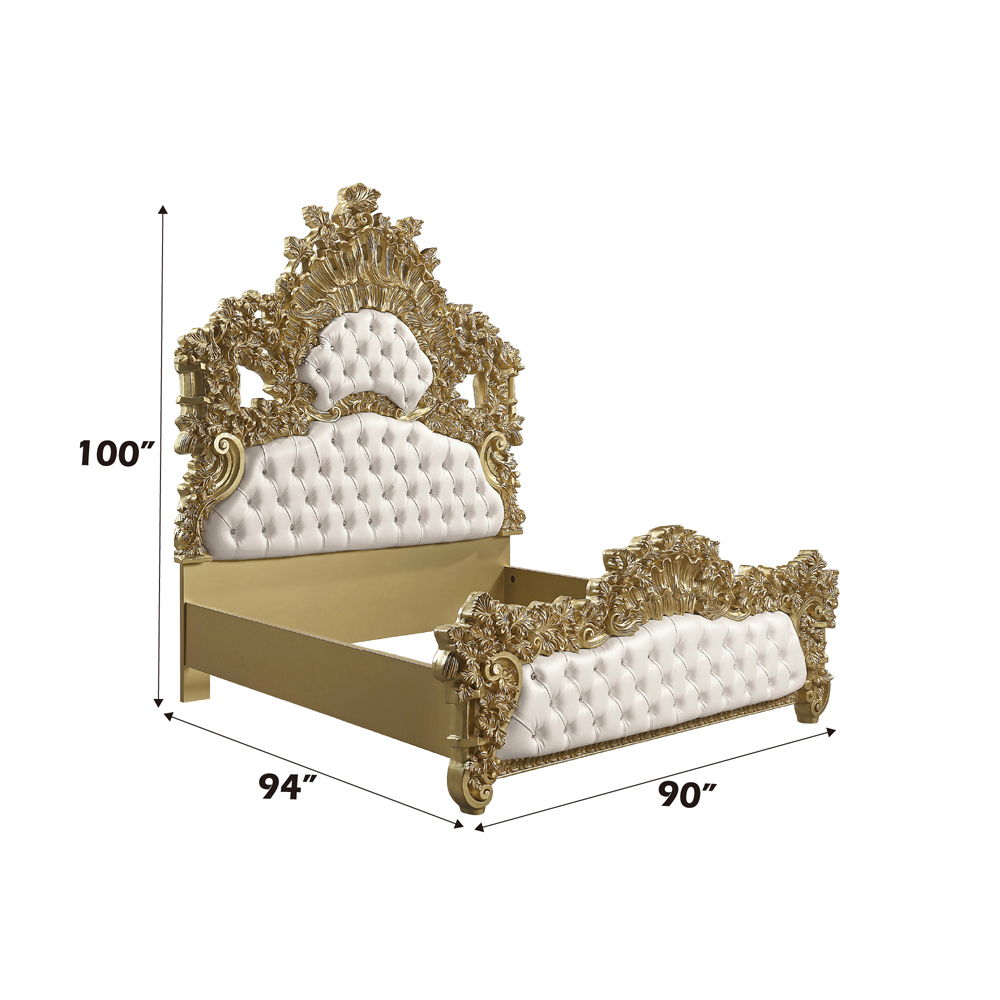 Bernadette - Eastern King Bed - White PU & Gold Finish