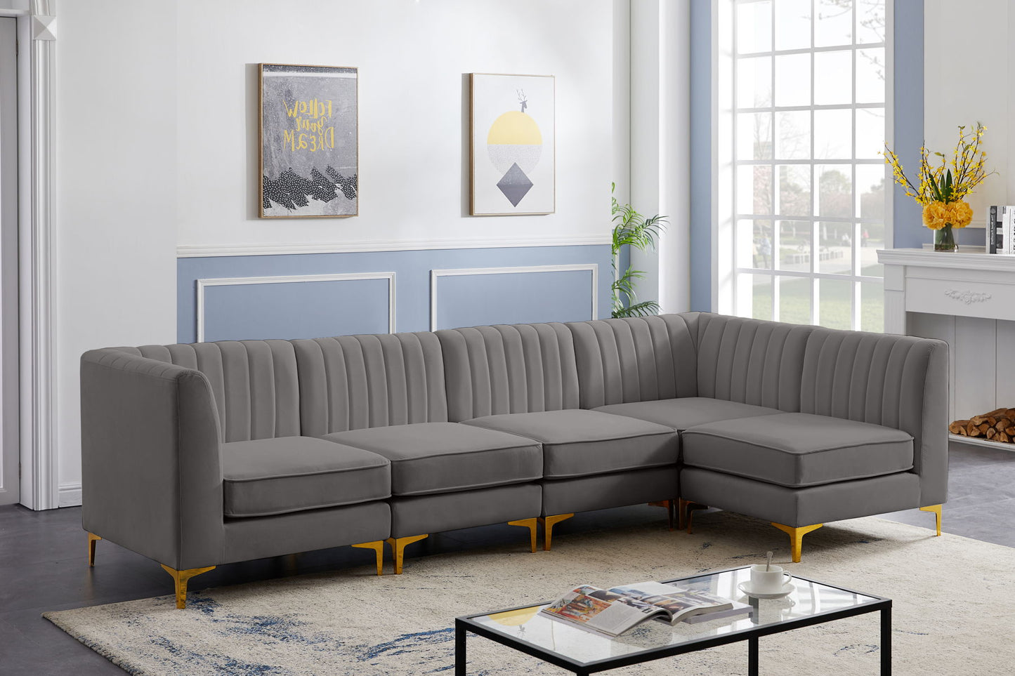 Alina - Modular Sectional 5 Piece - Grey - Fabric