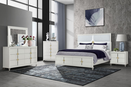 Orion - 5 Piece Queen Bedroom Set - White / Gold