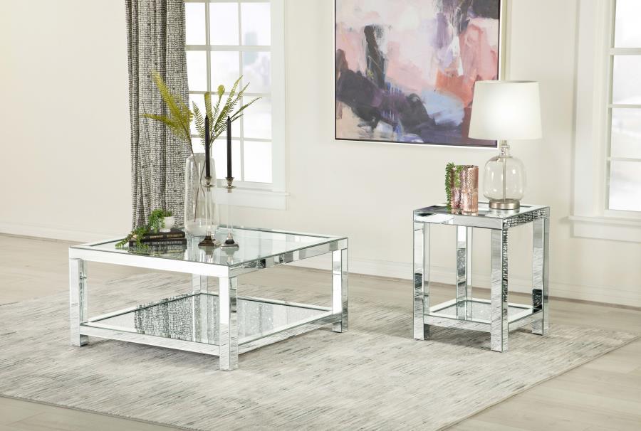 Valentina - Square End Table With Glass Top Mirror