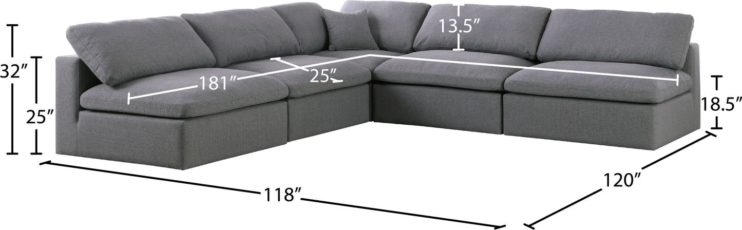 Serene - Linen Textured Fabric Deluxe Comfort 5 Piece Modular Sectional - Grey