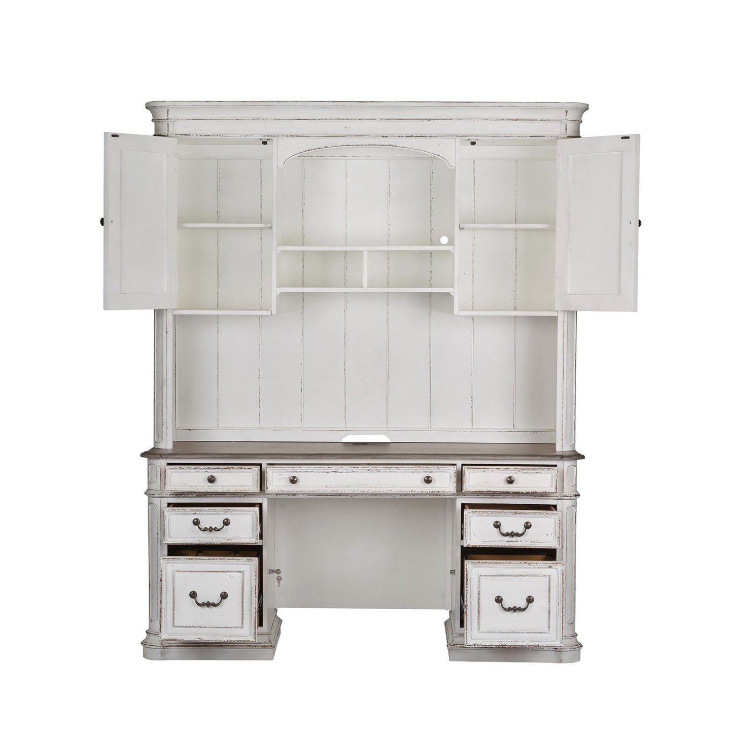 Magnolia Manor - Credenza & Hutch - White & Brown