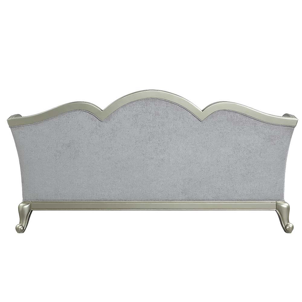 Qunsia - Sofa - Light Gray Linen & Champagne Finish