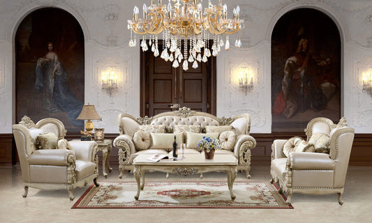 HD-32 - 3 Piece Sofa Set - Ivory With Silver Highlight