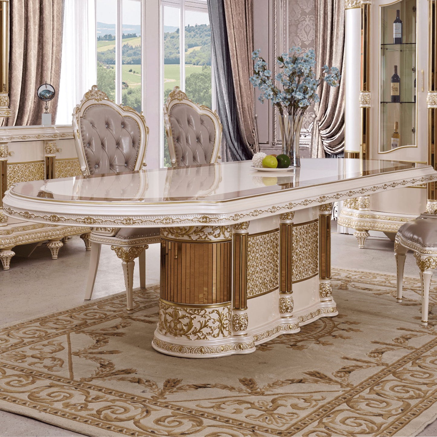 HD-9022 - Dining Table - Pearl / Gold