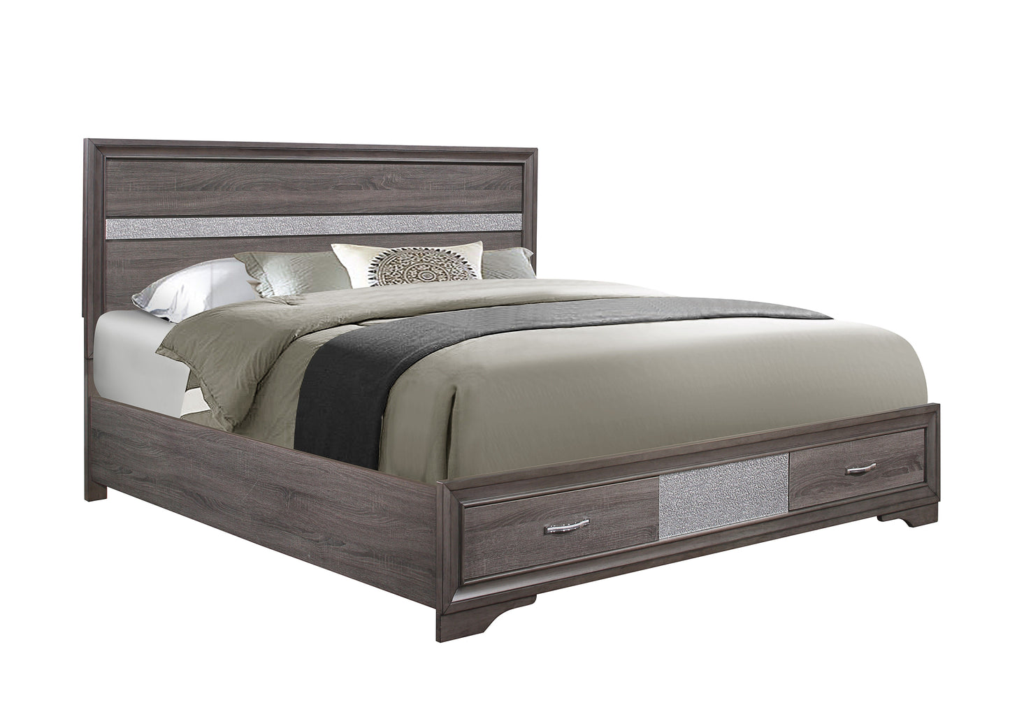 Seville - 4 Piece King Bedroom Set (Bed, Dresser, Mirror, Nightstand) - Gray