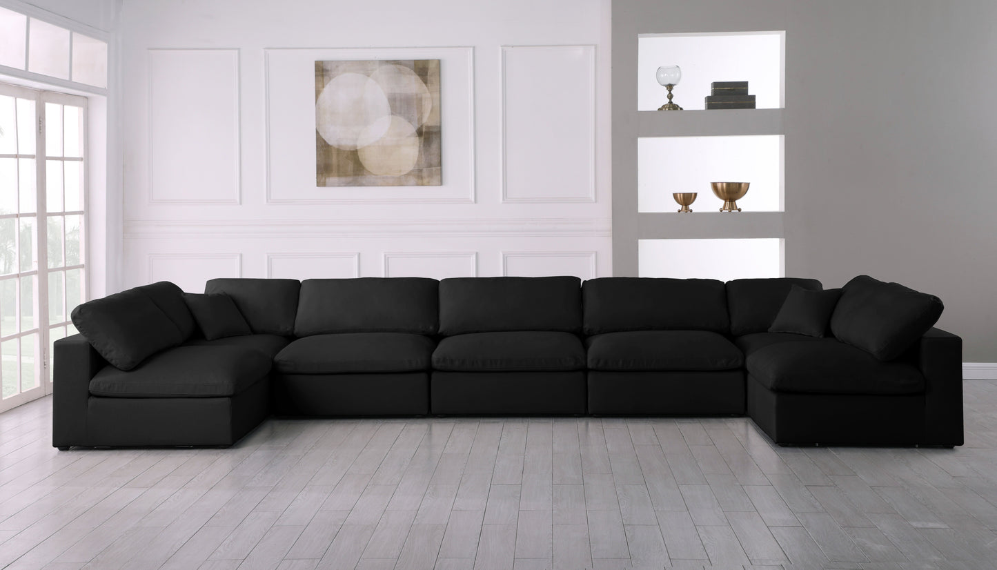 Serene - Linen Textured Fabric Deluxe Comfort Modular Sectional 7 Piece - Black