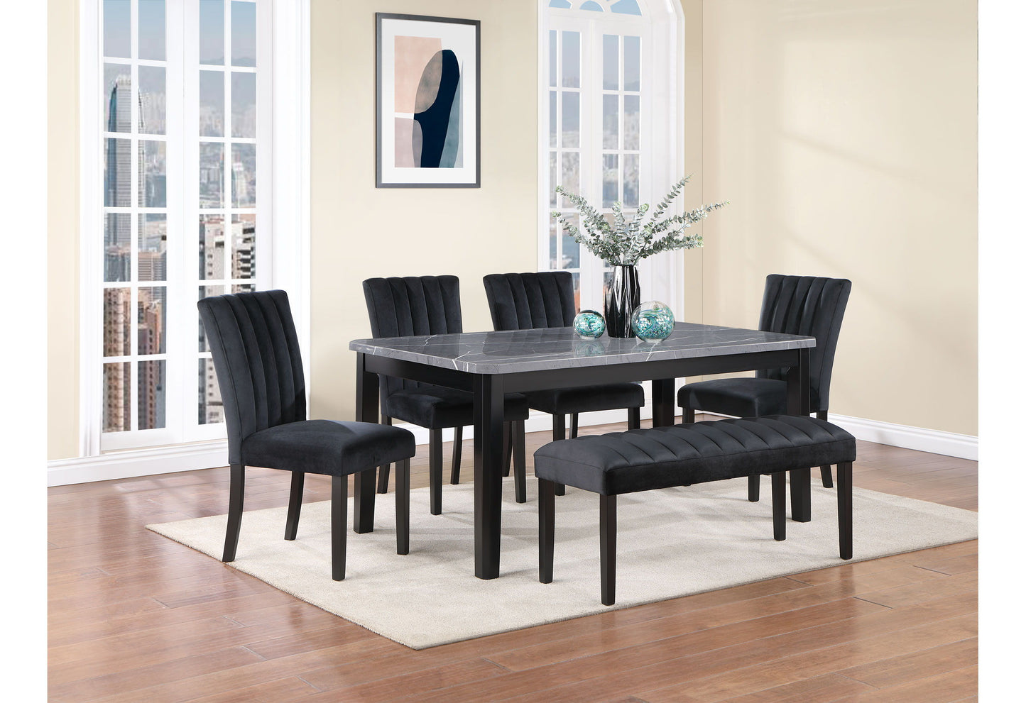 D8685 Dining Table, Four D8685 Dining Chairs And D8685 Bench - Black