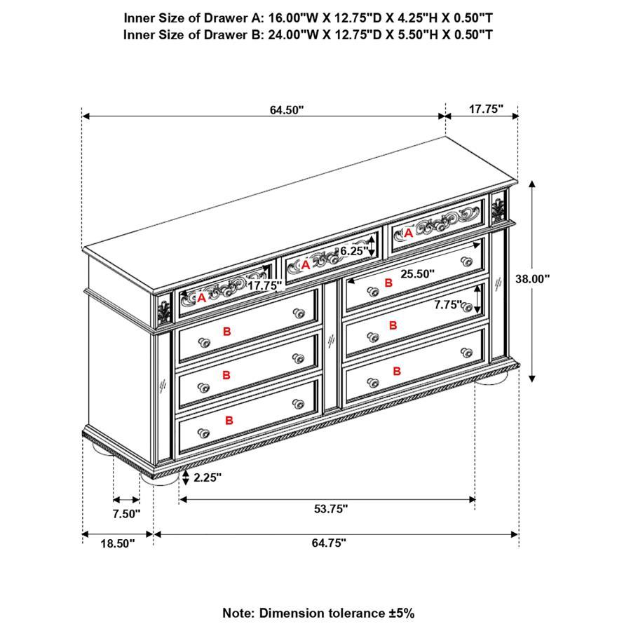Heidi - 9-Drawer Dresser - Metallic Platinum