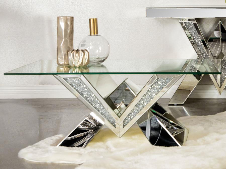 Taffeta - V-Shaped Coffee Table With Glass Top - Silver