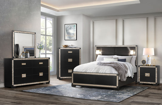 Blake - 5 Piece Full Bedroom Set With Lamps - Black / Gold