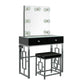 Margo - Vanity Table With Power / Mirror / Stool & Light - Chrome / Black