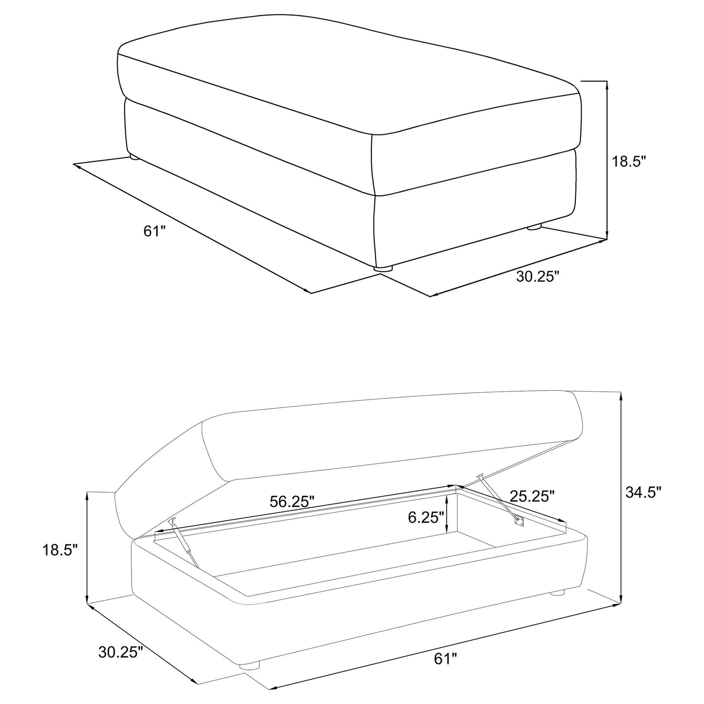 Emberson - Upholstered Rectangular Storage Ottoman - Ivory