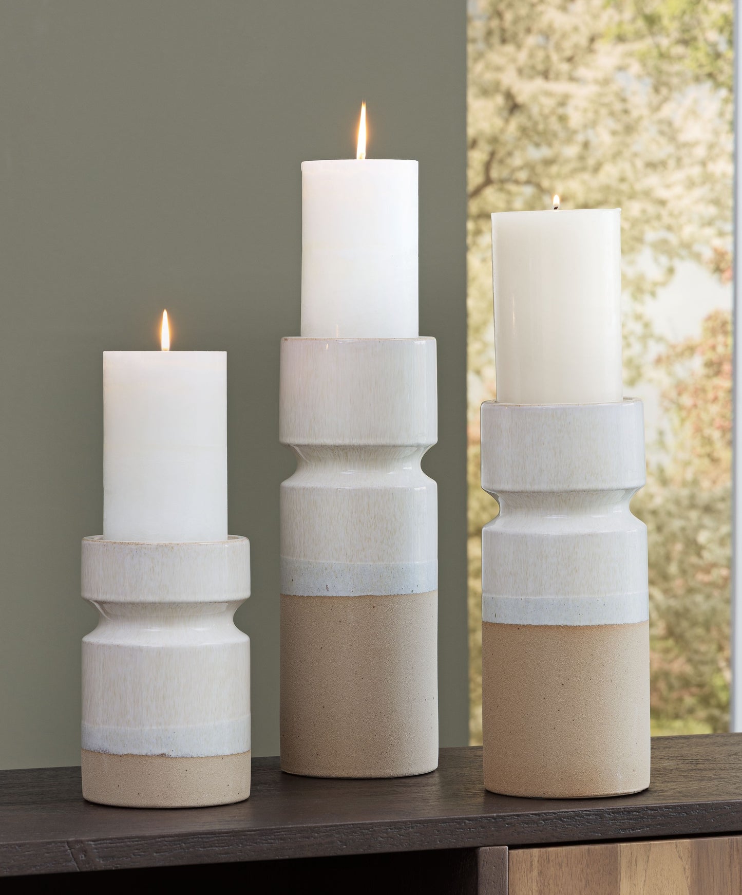 Hurston - Ivory / Brown - Candle Holder Set (Set of 3)