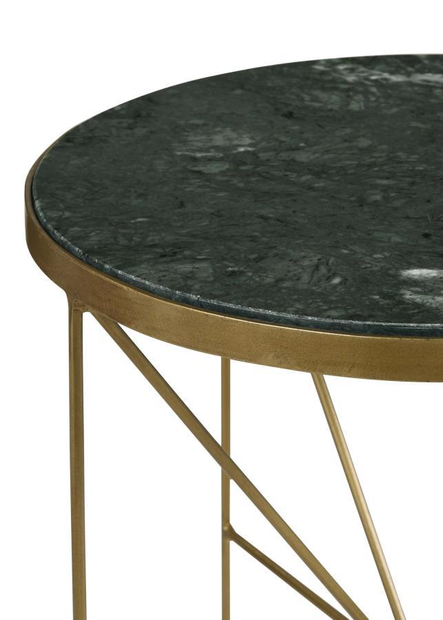 Eliska - Round Green Marble Top Accent Side Table - Antique Gold