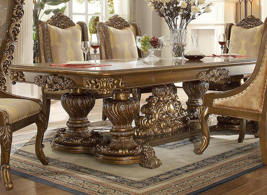 HD-8011 - Rectangular Dining Table - Antique Gold & Pefect Brown