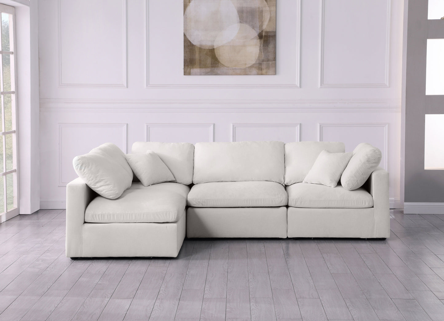 Plush - Velvet Standart Comfort Modular Sectional 4 Piece - Cream