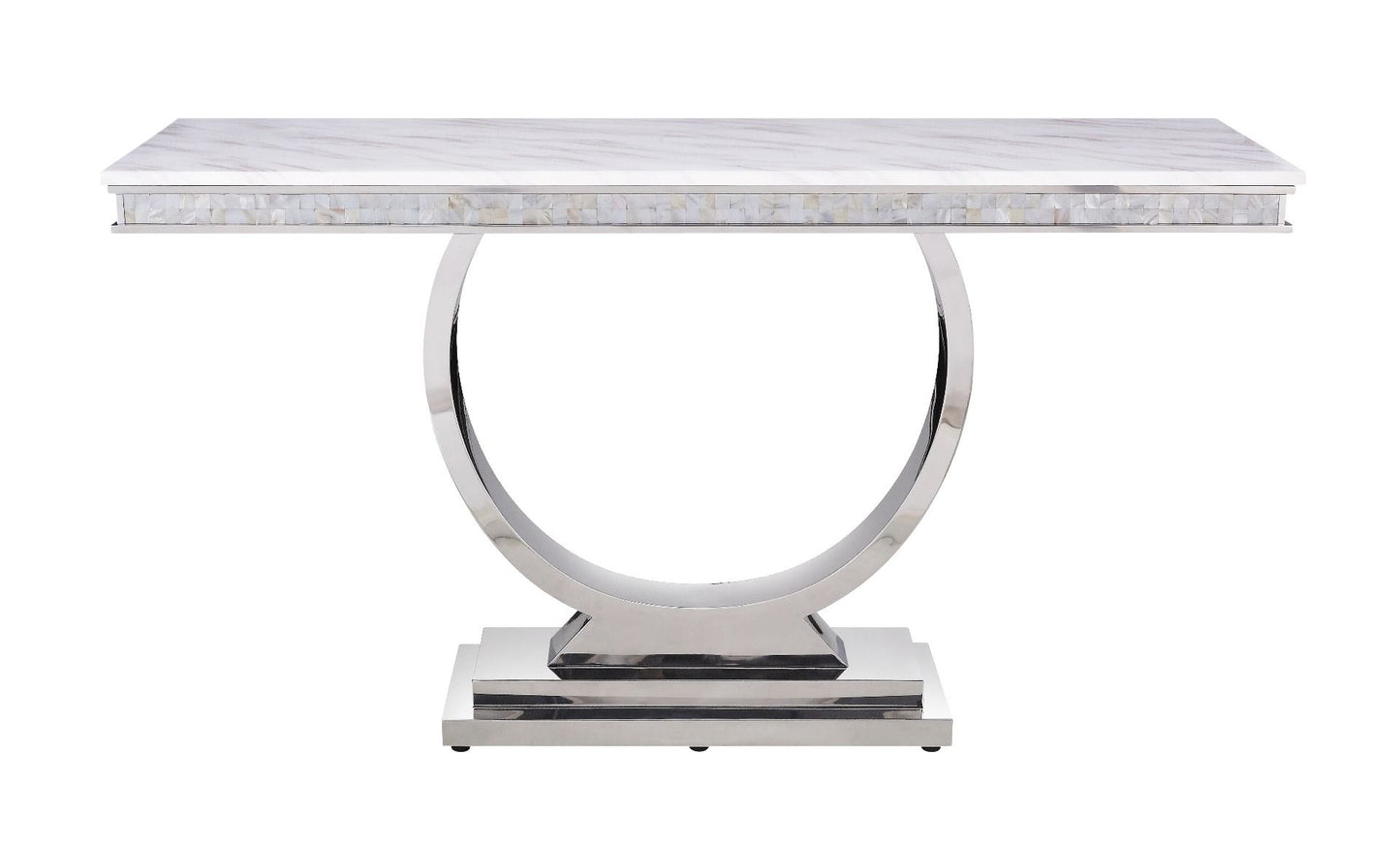 Zander - Accent Table - White Printed Faux Marble & Mirrored Silver Finish