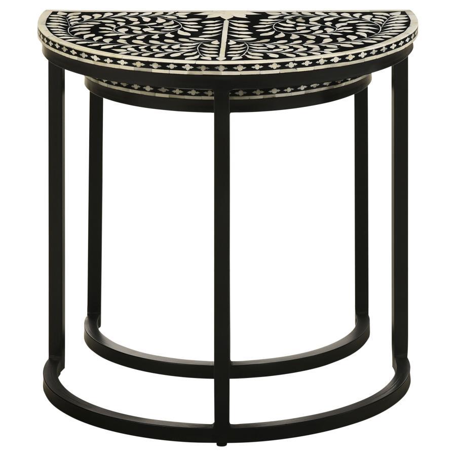 Zakiya - 2 Piece Demilune Nesting Table - Black And White