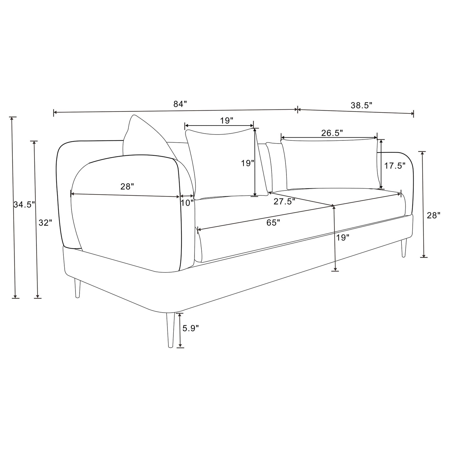 Jade - Chenille Upholstered Modern Track Arm Sofa - Green