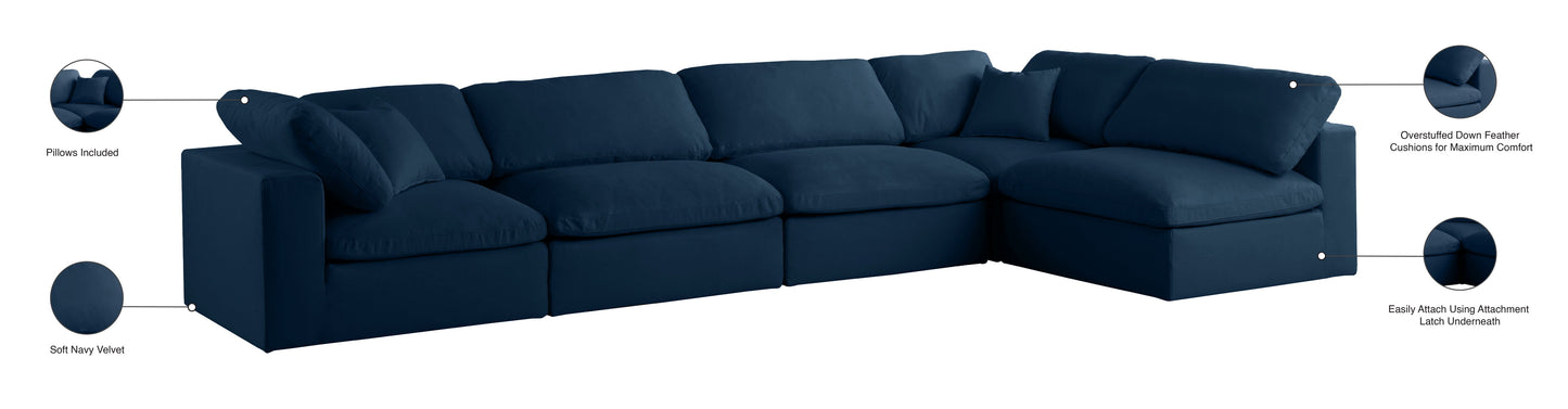 Plush - Velvet Standart Comfort Modular Sectional 5 Piece - Navy