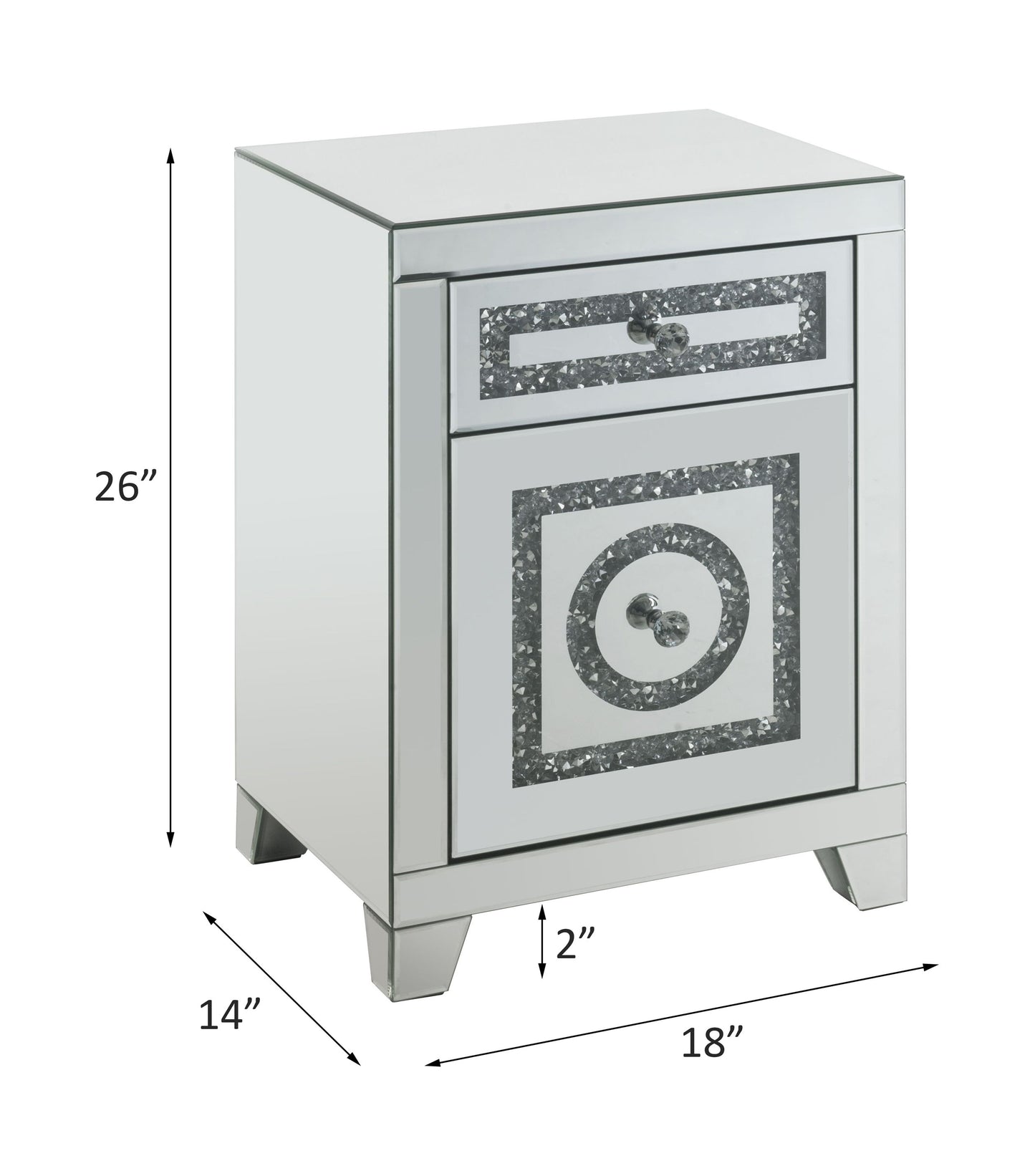 Noralie - Accent Table With Storage Drawers - Mirrored & Faux Diamonds - 26"