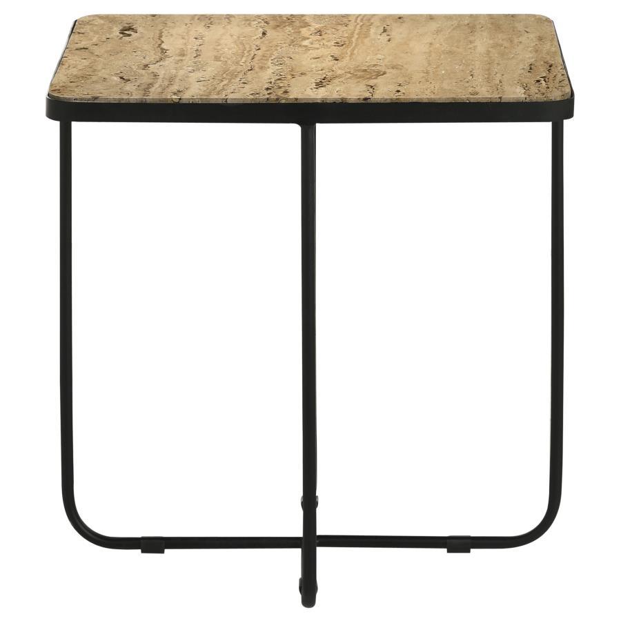 Elyna - Square Accent Table - Travertine And Black